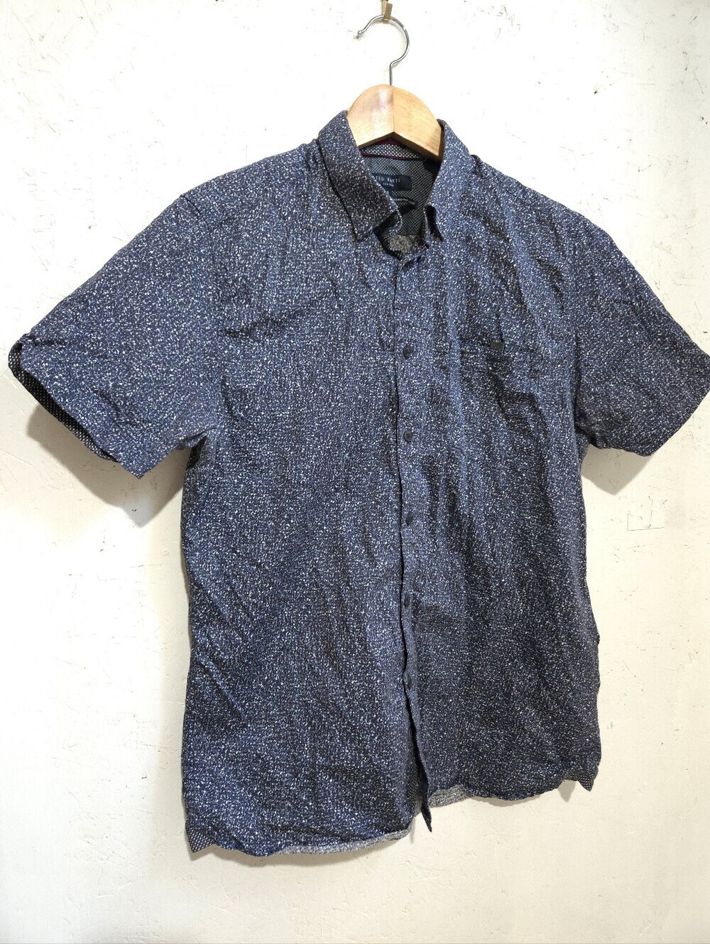 Ted Baker Navy Speckled Short-Sleeve Button-Down Shirt